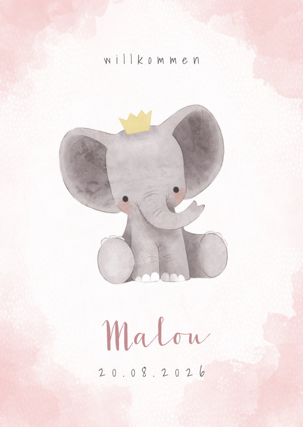 Glückwunschkarten -  Glückwunschkarte Elefant Geburt rosa