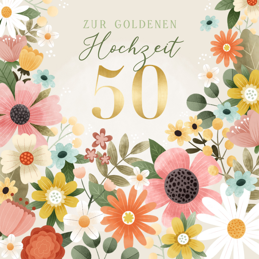 Glückwunschkarten - Glückwunschkarte goldene Hochzeit Blumen