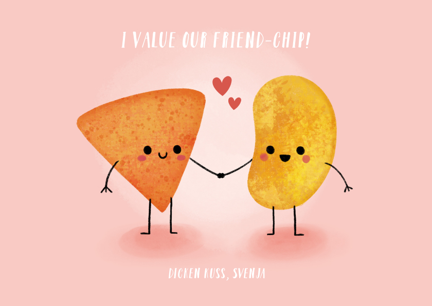 Grußkarten - Freundschaftskarte 'friend-chip' mit Chips und Herzchen