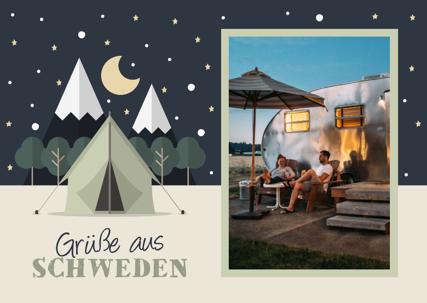 Grußkarten - Urlaubskarte Zelt bei Nacht und eigenes Foto