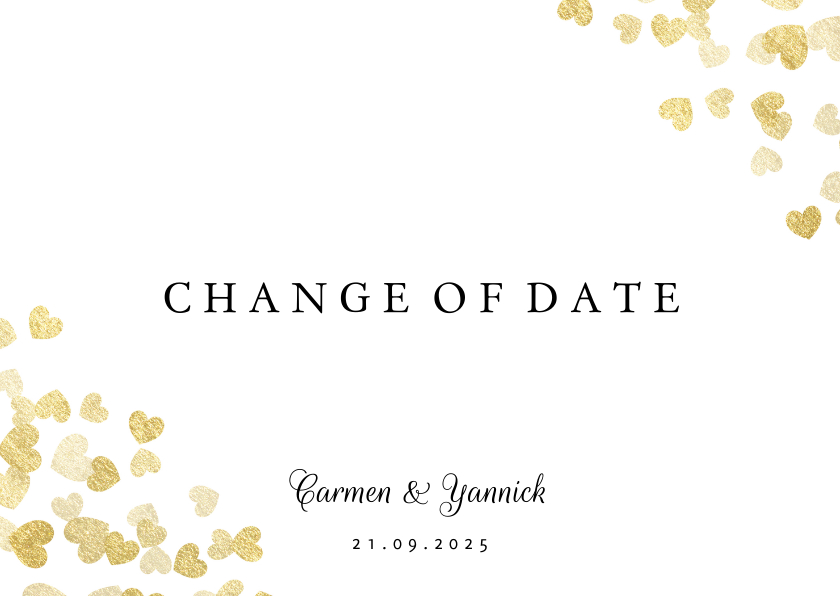 Hochzeitskarten - Change-of-date-Karte zur Hochzeit Goldene Herzen