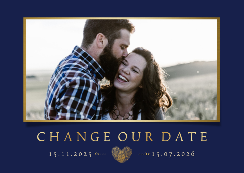 Hochzeitskarten - Change-our-Date-Karte Hochzeit Foto und Herz