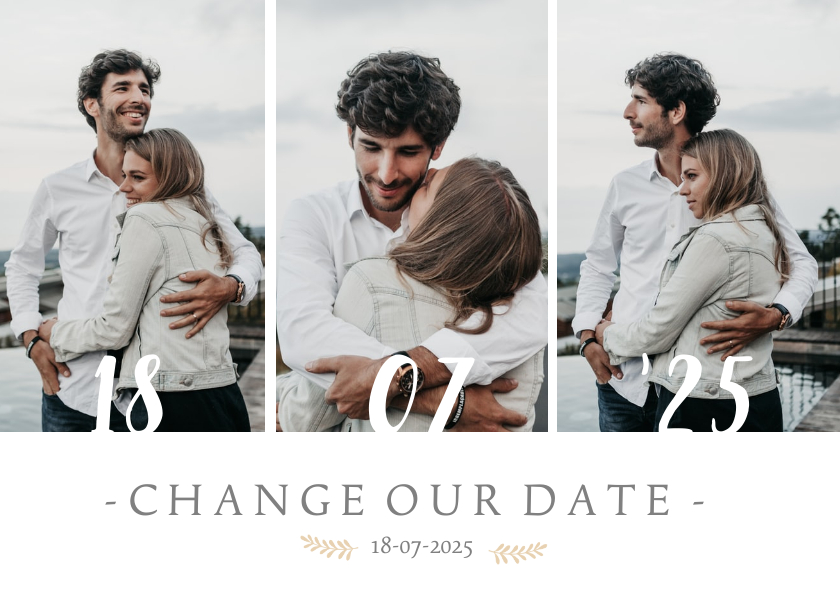 Hochzeitskarten - Change-our-Date-Karte mit Fotocollage