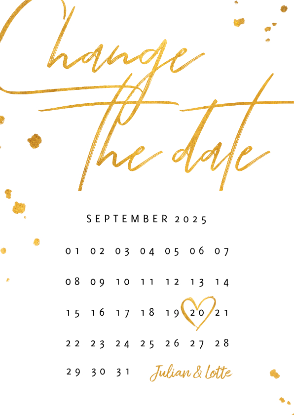 Hochzeitskarten - Change-the-date-Karte Kalender Goldlook