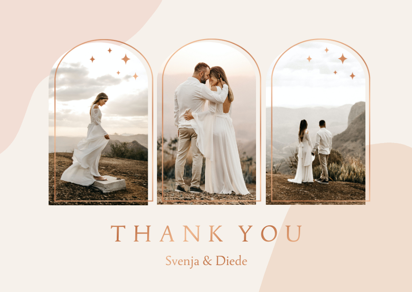 Hochzeitskarten - Dankeskarte Hochzeit Fotocollage Bogenfenster Kupfer