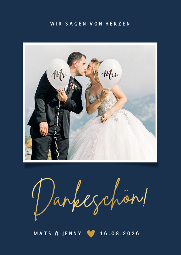 Hochzeitskarten - Dankeskarte mit Foto Hochzeit klassisch Dunkelblau
