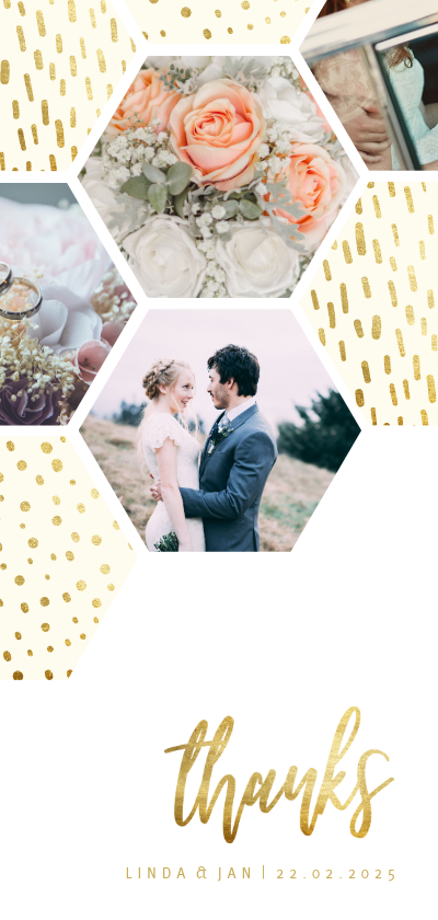 Hochzeitskarten - Dankeskarte zur Hochzeit mit Fotocollage im Goldlook