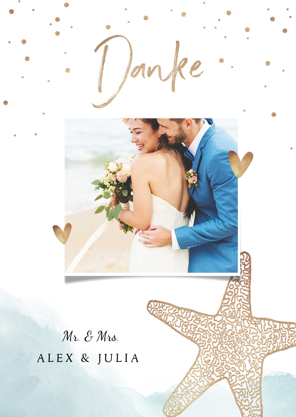 Hochzeitskarten - Dankeskarte zur Hochzeit Strandfeeling mit Foto