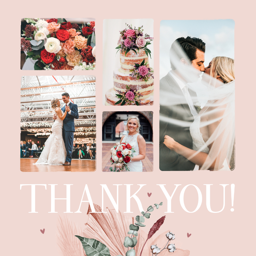 Hochzeitskarten - Danksagung rosé Fotocollage 'thank you' und Trockenblumen