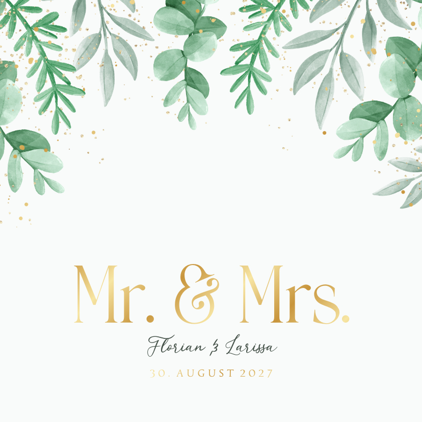 Hochzeitskarten - Einladung zur Hochzeit Blattgrün & Text in Gold
