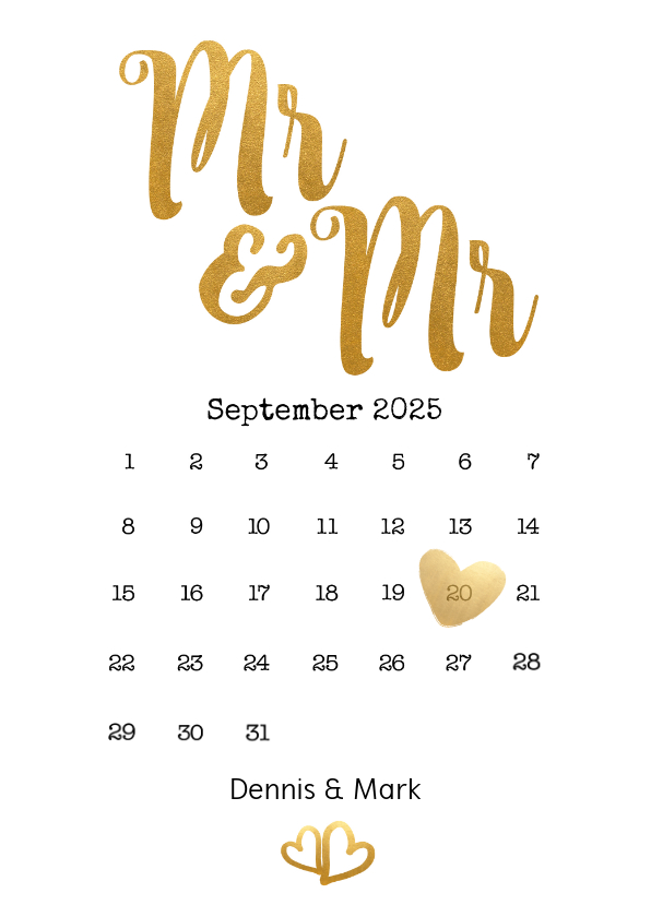 Hochzeitskarten - Einladung zur Hochzeit Mr. & Mr. Buchstaben in Goldlook