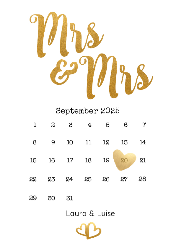Hochzeitskarten - Einladung zur Hochzeit Mrs. & Mrs. Buchstaben in Goldlook