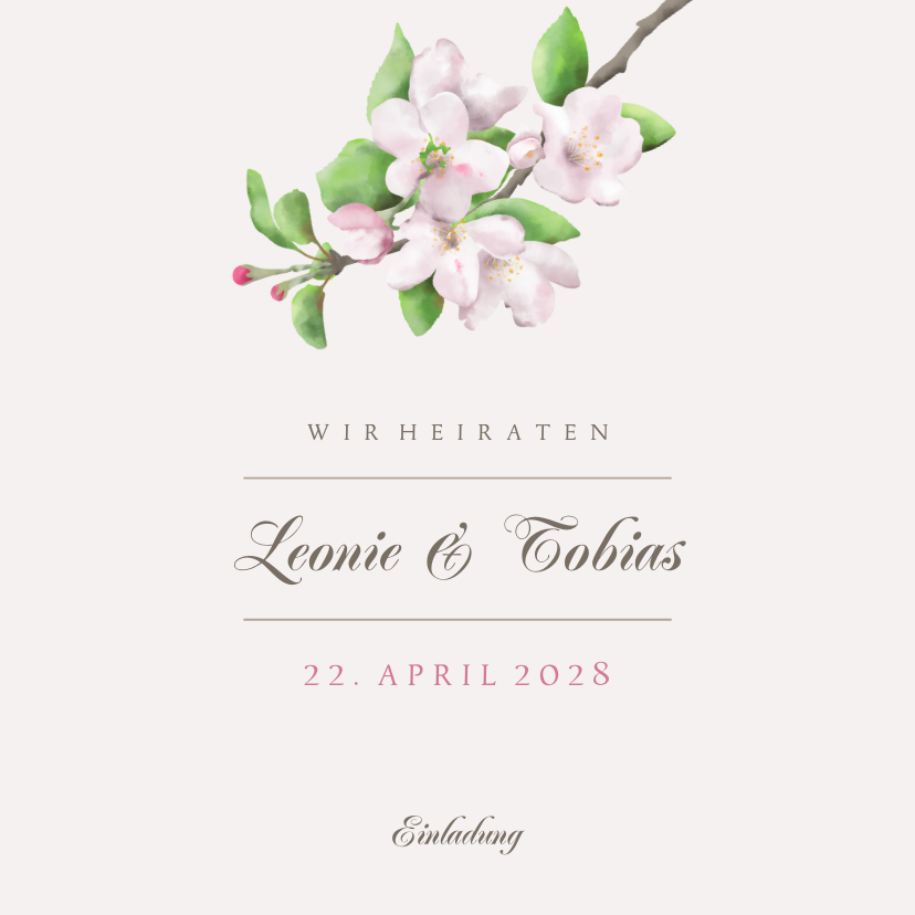 Hochzeitskarten - Einladungskarte zur Hochzeit Apfelblüte