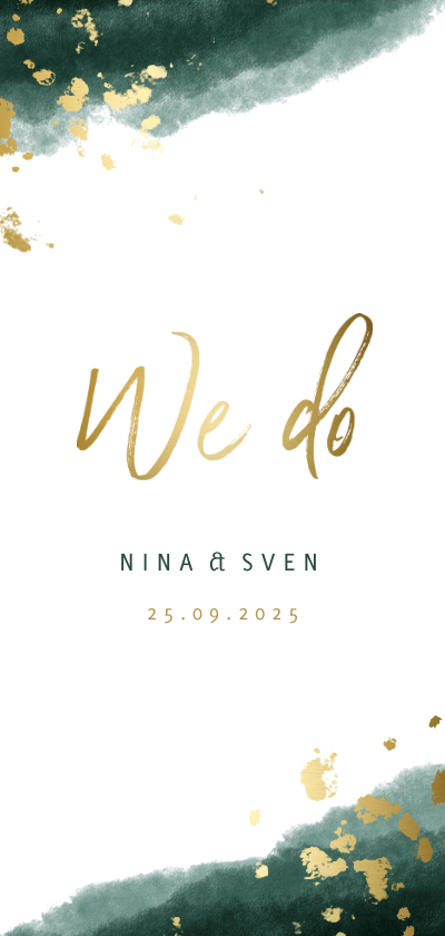 Hochzeitskarten - Einladungskarte zur Hochzeit grün-gold mit Timeline