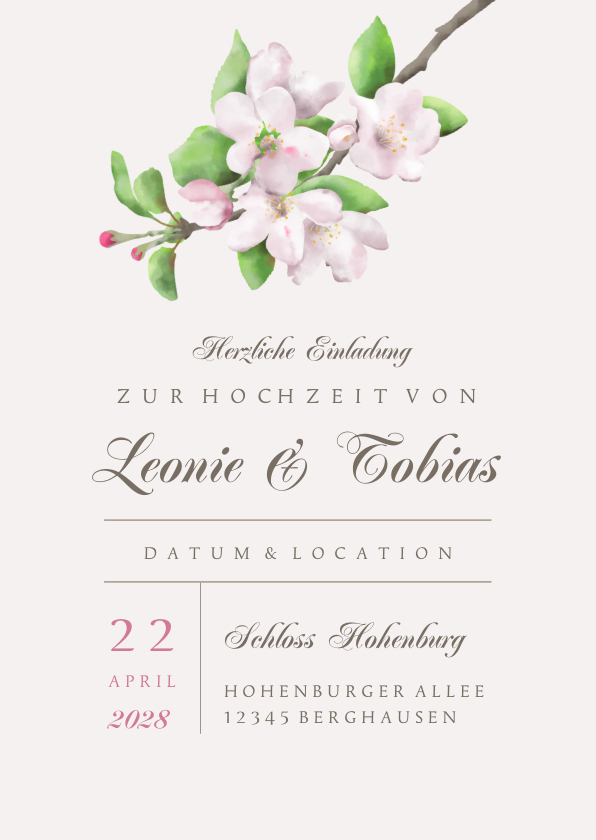 Hochzeitskarten - Hochzeitseinladung Apfelblüte