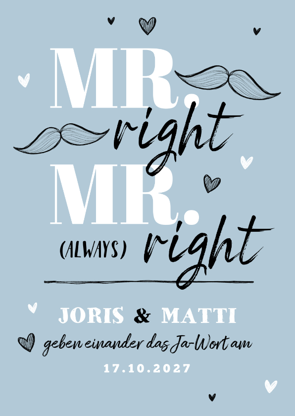 Hochzeitskarten - Hochzeitseinladung 'Mr. right Mr. always right'