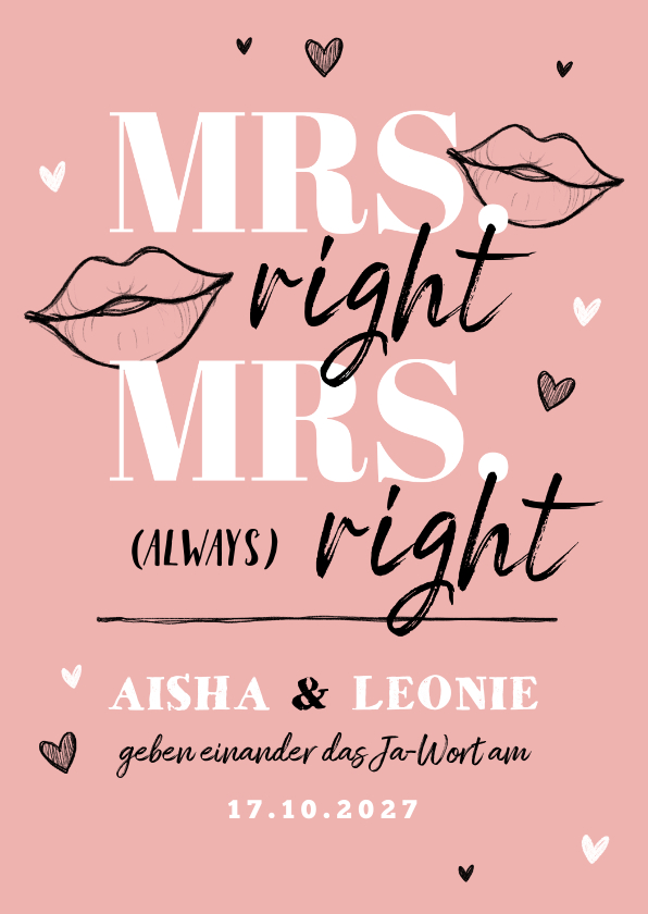 Hochzeitskarten - Hochzeitseinladung 'Mrs. right Mrs. always right'