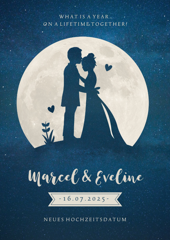 Hochzeitskarten - Hochzeitskarte neues Datum Silhouette Mond