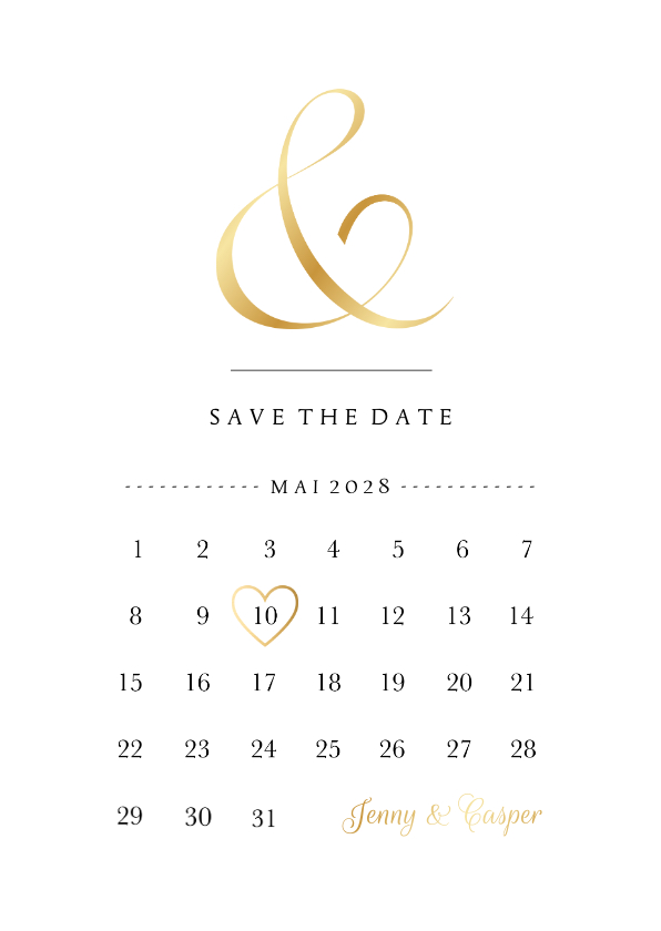 Hochzeitskarten - Klassische Save-the-Date-Karte zur Hochzeit gold Kalender