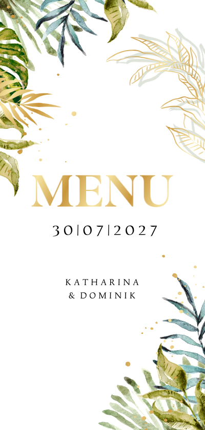 Hochzeitskarten - Menükarte Hochzeit Botanik & Gold