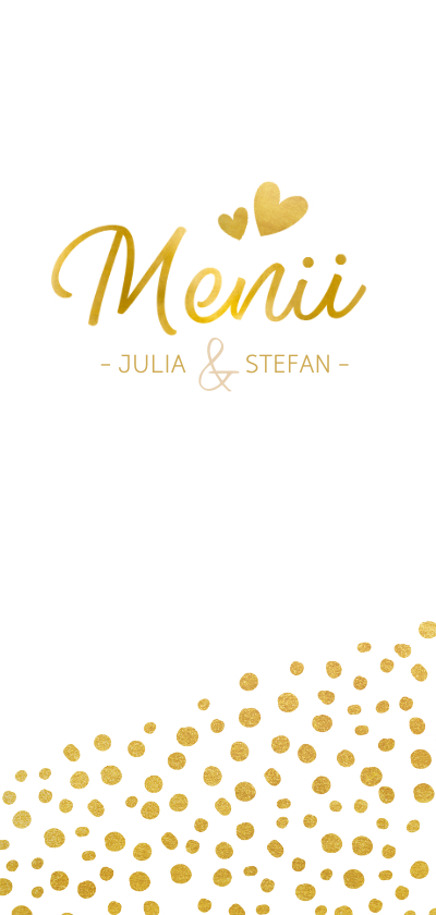 Hochzeitskarten - Menükarte zur Hochzeit mit goldener Schrift und Foto
