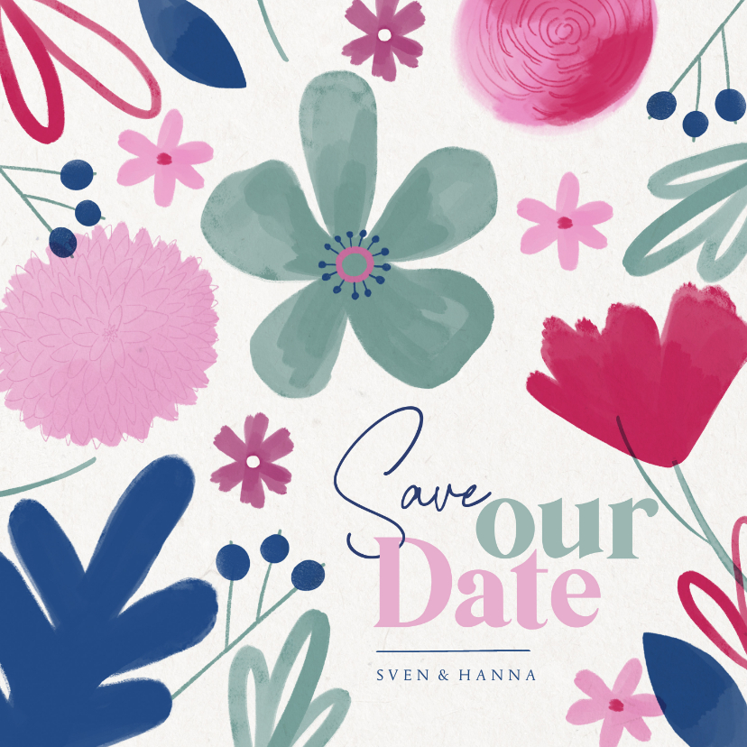 Hochzeitskarten - Save-our-Date-Karte Aquarellblumen