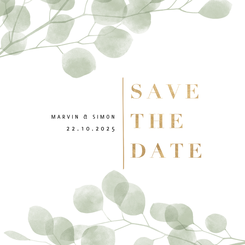 Hochzeitskarten - Save-the-Date-Karte eleganter Eukalyptus Foto innen