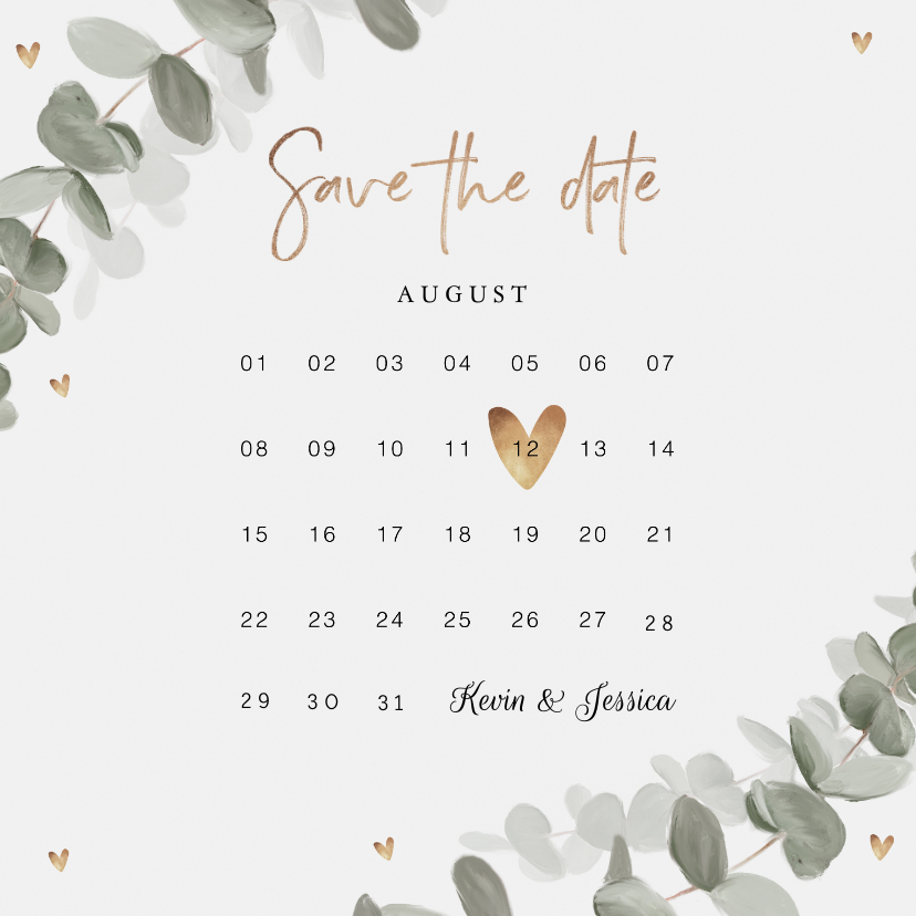 Hochzeitskarten - Save-the-Date-Karte Eukalyptusblatt Kalender