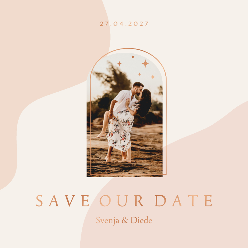 Hochzeitskarten - Save-the-Date-Karte Hochzeit Foto Bogenfenster Kupfer