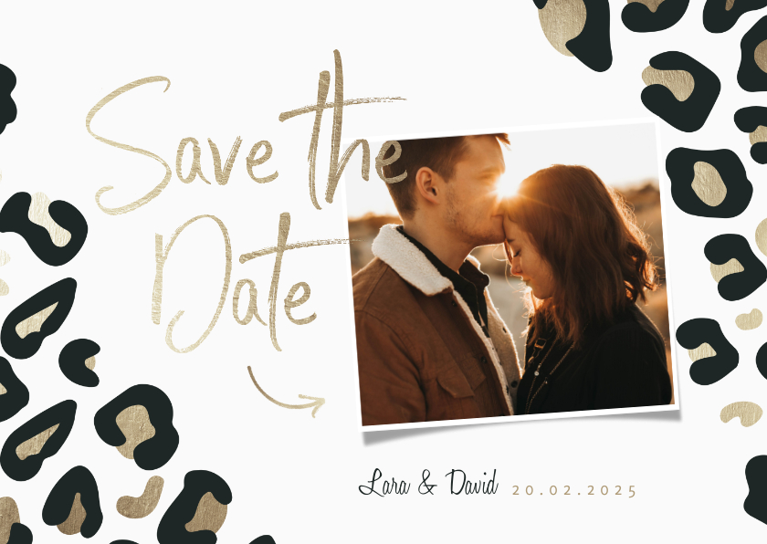 Hochzeitskarten - Save-the-Date-Karte Hochzeit Leopardenmuster und Foto