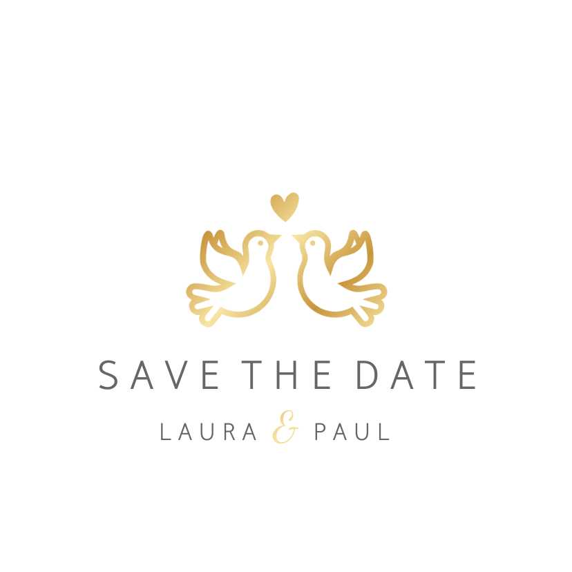 Hochzeitskarten - Save-the-Date-Karte Hochzeit mit goldenen Tauben und Herz