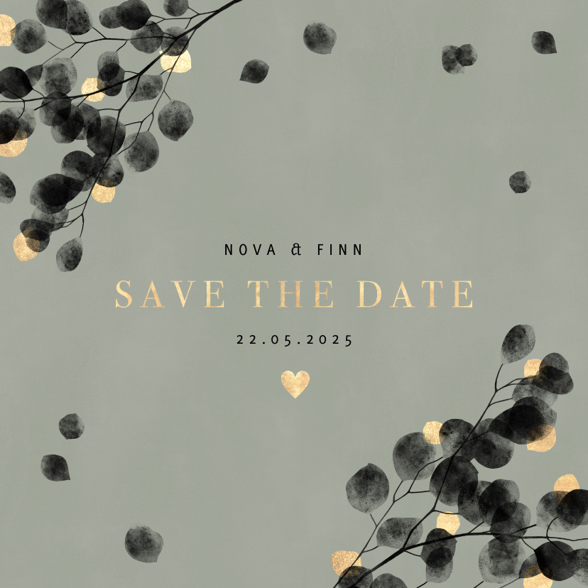 Hochzeitskarten - Save-the-Date-Karte Hochzeitsfeier Eukalyptus schwarz