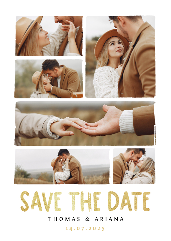 Hochzeitskarten - Save-the-Date-Karte Hochzeitsfeier Fotocollage Pinselstrich