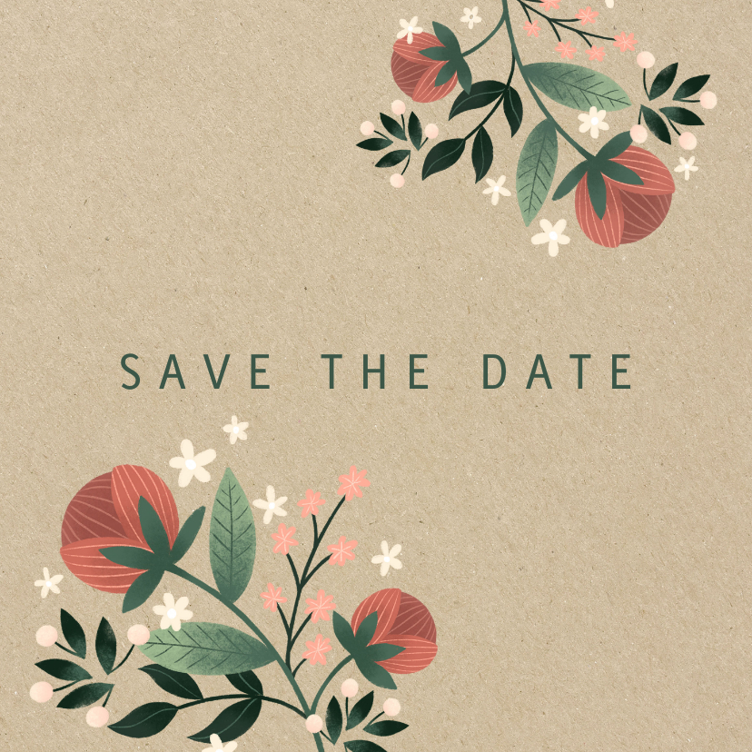Hochzeitskarten - Save-the-Date-Karte mit eigenem Foto im botanischen Look