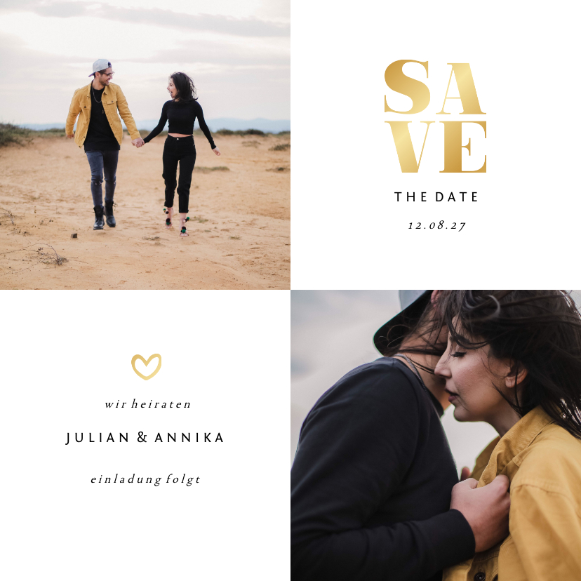 Hochzeitskarten - Save-the-Date-Karte Quadrat Goldakzente Fotos