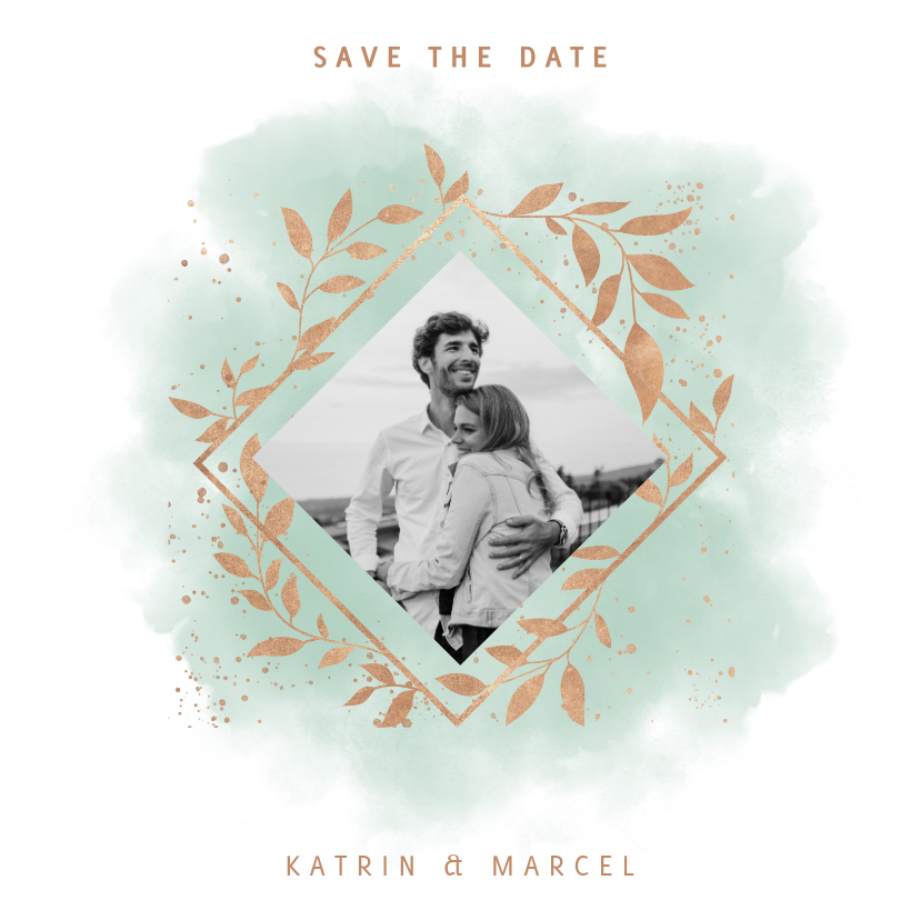 Hochzeitskarten - Save-the-Date-Karte zur Hochzeit Aquarell mintgrün mit Foto