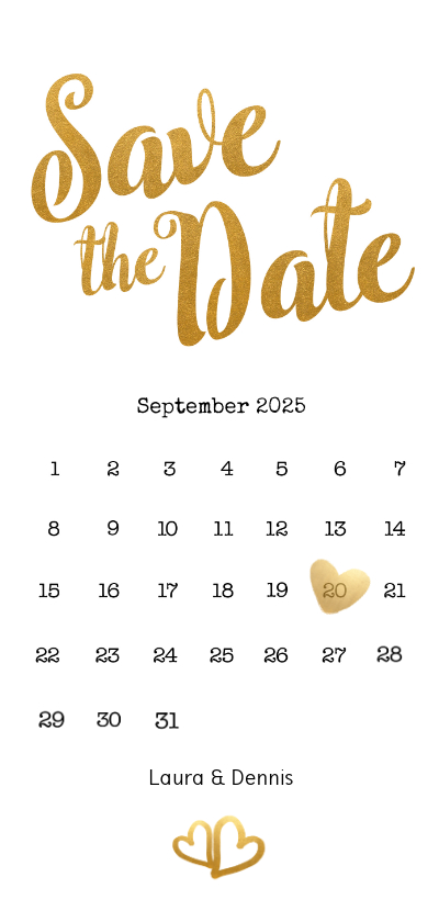 Hochzeitskarten - Save-the-Date-Karte zur Hochzeit Buchstaben in Goldlook