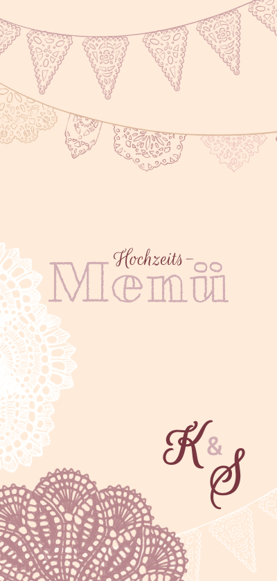 Hochzeitskarten - Spitze und Wimpel Menü-Karte
