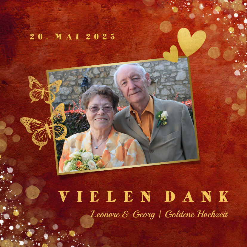 Jubiläumskarten - Danksagungskarte Goldene Hochzeit Foto & Gold