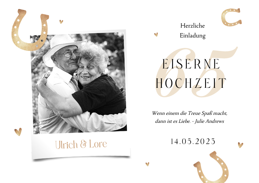 Jubiläumskarten - Einladung Eiserne Hochzeit Foto & Hufeisen