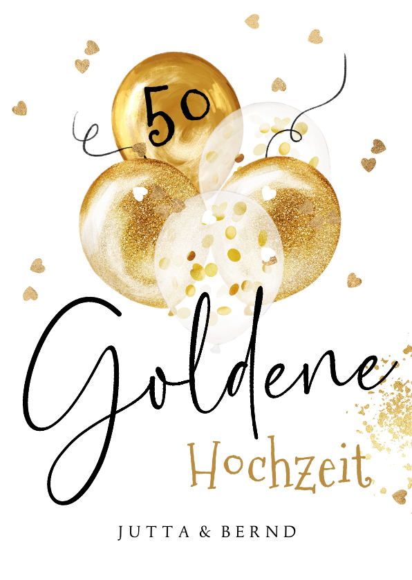 Jubiläumskarten - Einladung zur Goldenen Hochzeit goldene Luftballons