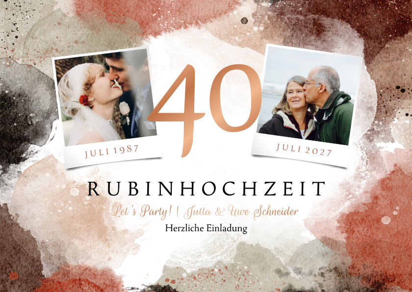 Jubiläumskarten - Einladungskarte Rubinhochzeit Fotos & Aquarell