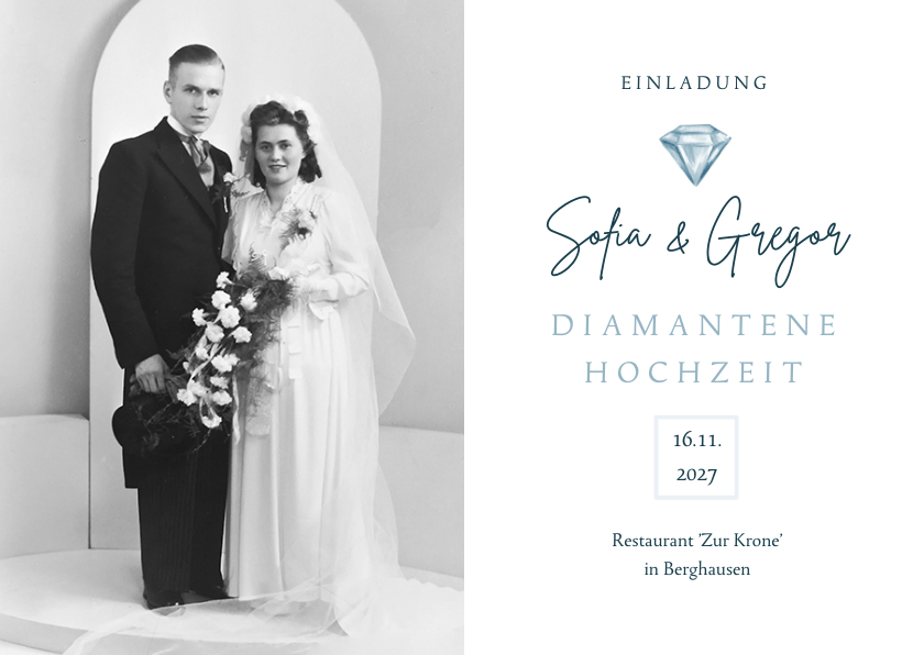Jubiläumskarten - Foto-Einladungskarte Diamantene Hochzeit