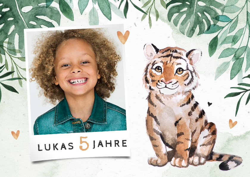 Kindergeburtstag - Botanische Einladung Kindergeburtstag mit Foto und Tiger