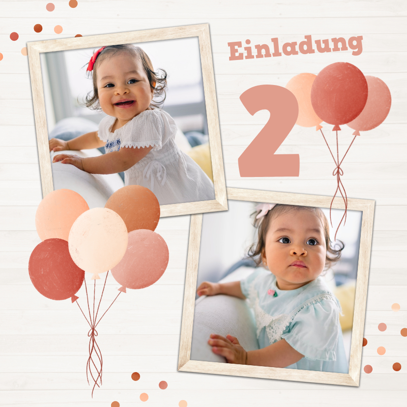 Kindergeburtstag - Einladung zum 2. Geburtstag Fotos Luftballons rosé