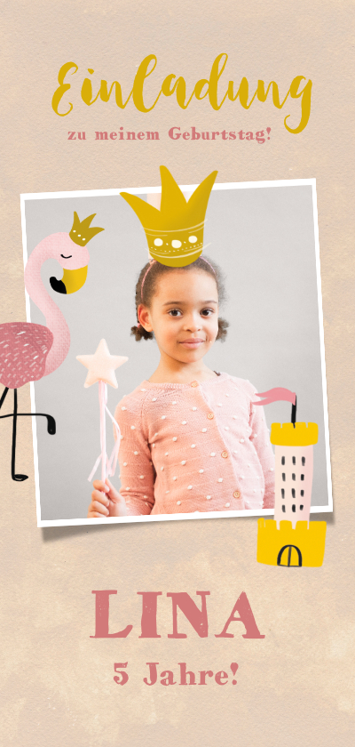 Kindergeburtstag - Einladung zum Kindergeburtstag mit Flamingo und Krone