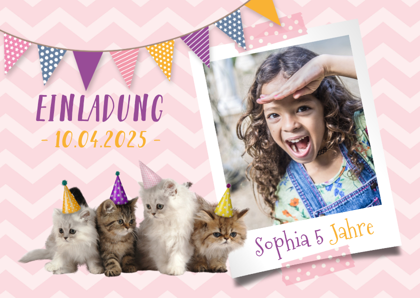 Kindergeburtstag - Einladung zum Kindergeburtstag mit Katzen