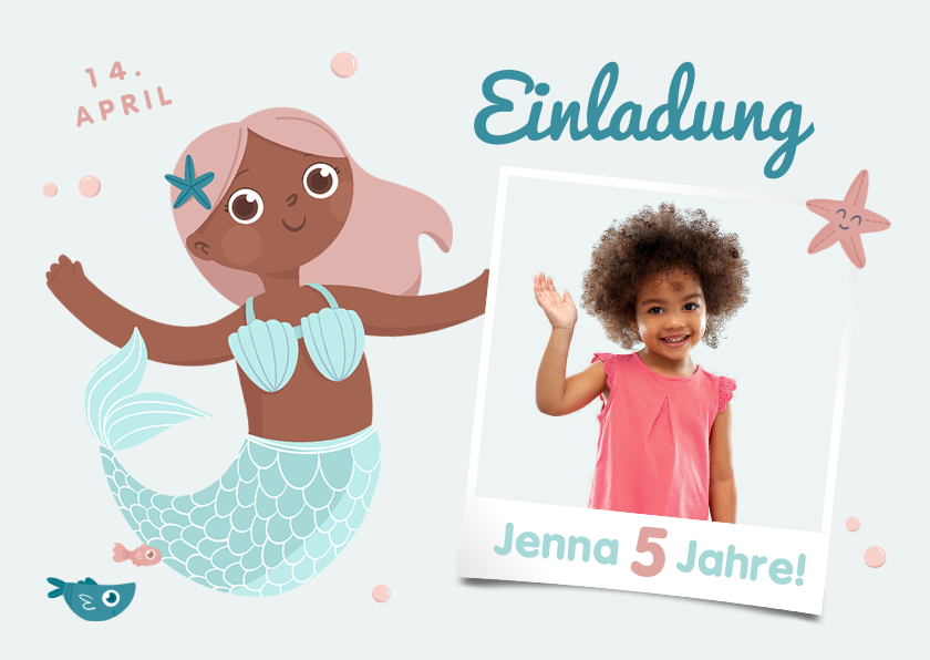 Kindergeburtstag - Foto-Einladung Kindergeburtstag Meerjungfrau