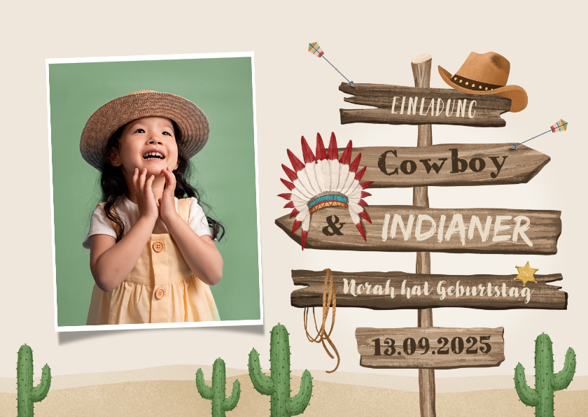 Kindergeburtstag - Kindergeburtstag Einladung Cowboy & Indianer