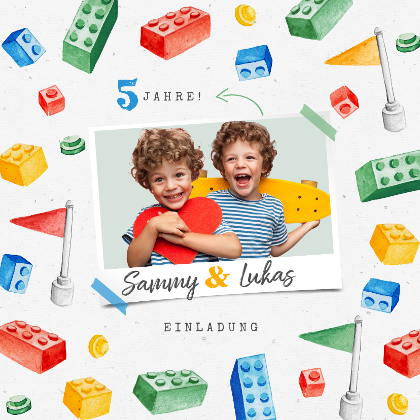 Kindergeburtstag - Kindergeburtstag Einladung Zwillinge Lego Party mit Foto